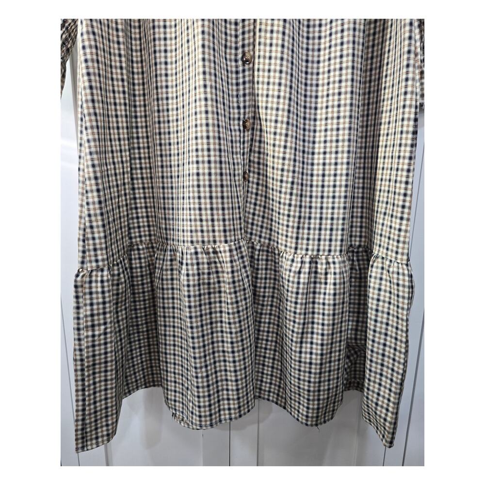 Qed London Brown Plaid Tiered Dress Size 12 | Button Front Prairie Cottagecore - Picture 7 of 16
